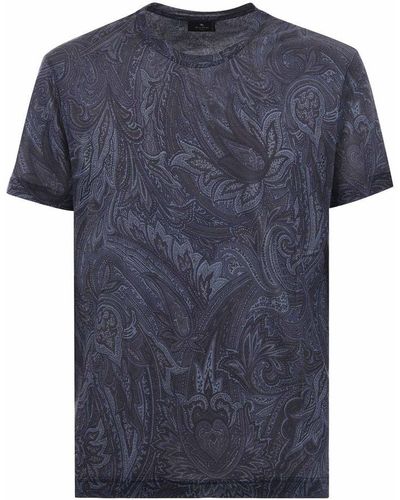 Etro Paisley-Print Short-Sleeve T-Shirt - Blue