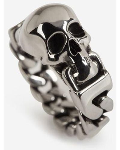 Alexander McQueen Skull Chain Ring - White