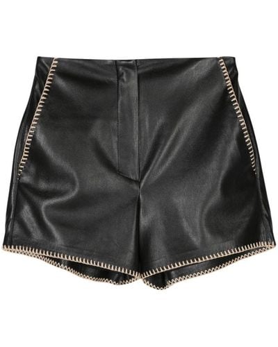Nanushka Elza Faux Leather Shorts With Rafia Trim - Black