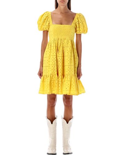 Ganni Broderie Anglaise Mini Dress - Yellow