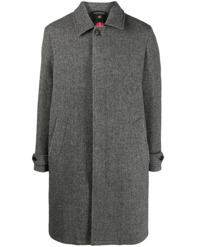 Baracuta Herringbone-pattern Virgin Wool Coat - Gray