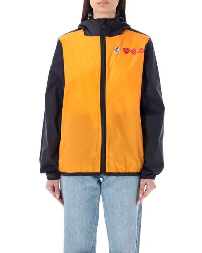 COMME DES GARÇONS PLAY Bicolor Waterproof Zip Jacket With Hood - Orange