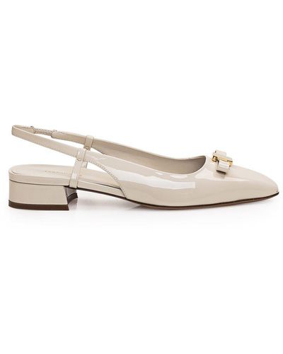 Ferragamo Slingback With Bow - Natural
