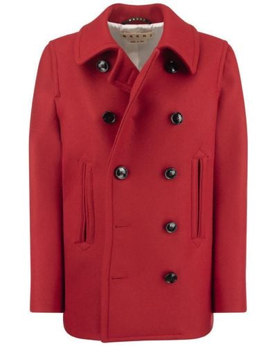 Marni Double-Breasted Wool Coat - Red