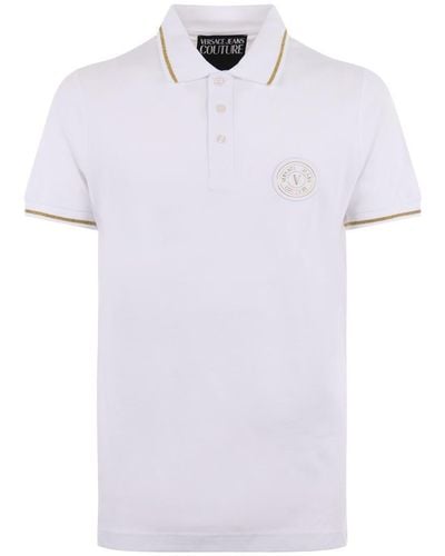 Versace Logo Emblem Cotton Polo Shirt - White