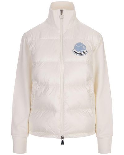 Moncler Cardigan With Zip And Logo Patch - White