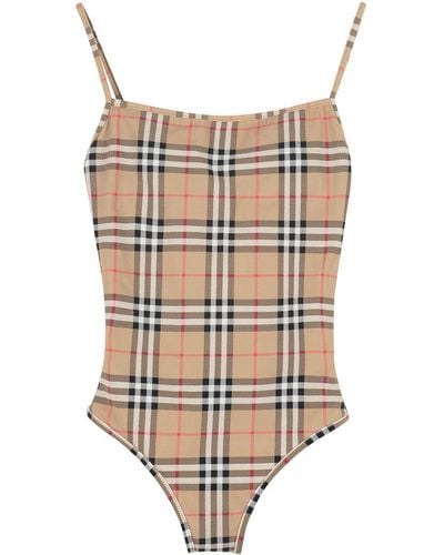 Burberry Vintage Check Motif One-piece Swimsuit - Natural