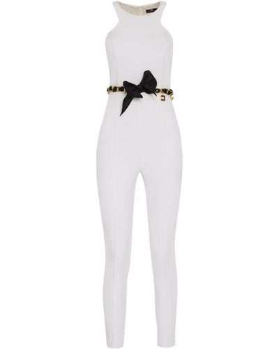 Elisabetta Franchi Belted Crepe Jumpsuit - White