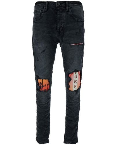 Purple Brand Black Skinny Jeans With Purple Print And Rips In Denim Man - Blue