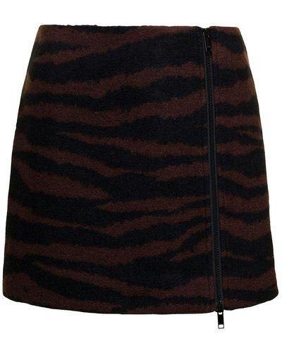 Ganni And Mini-Skirt With Zip And Zebra Print - Black