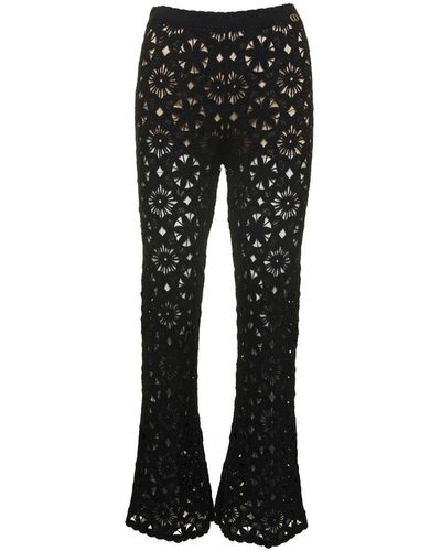 Twin Set Flared Trousers With Crochet Work - Black