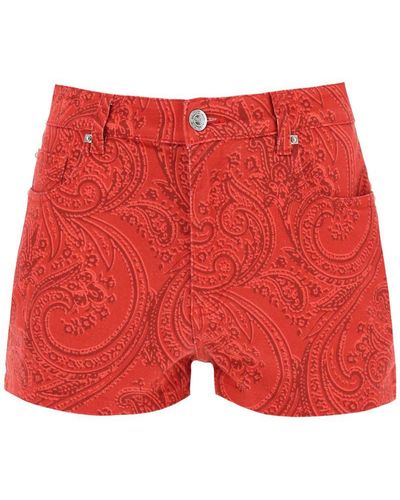 Etro Paisley Denim Shorts - Red