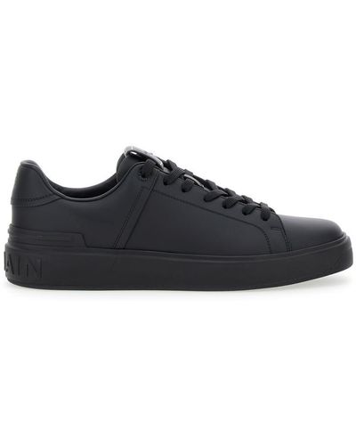 Balmain Leather Sneakers With Panels - Black