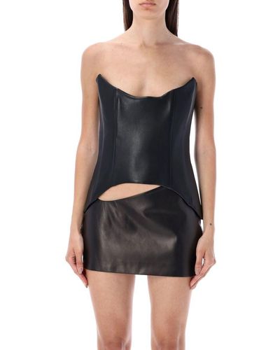 Monot Leather Bustier Without Gloves - Black