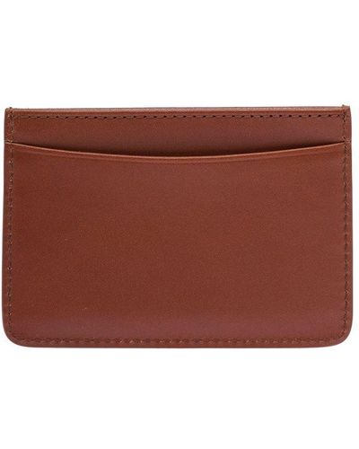 A.P.C. Man's Brown Leather Card Holder With Logo Print - Red