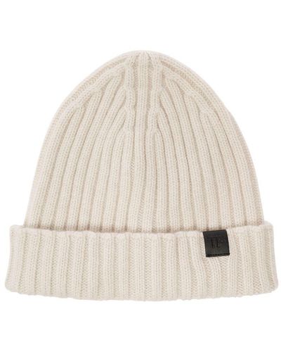 Tom Ford Ribbed Beanie With Logo Patch - Natural