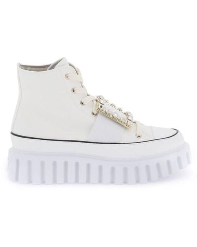 Roger Vivier Viv' Go-thick Canvas High-top Sneakers With Buckle - White