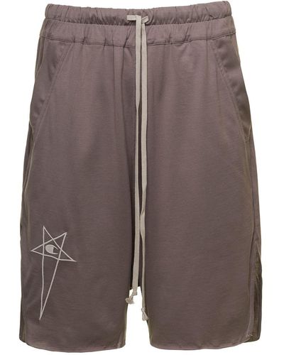 Rick Owens 'beveled Pods' Bermuda Shorts With Pentagram Embroidery At The Front In Cotton - Grey