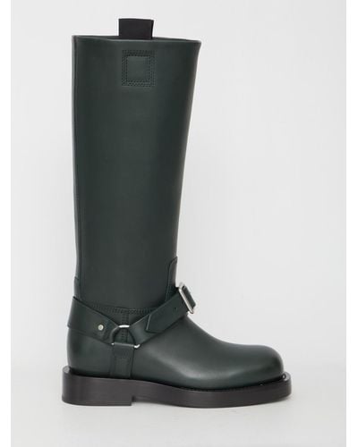 Burberry Leather Saddle Knee High Boots - Green
