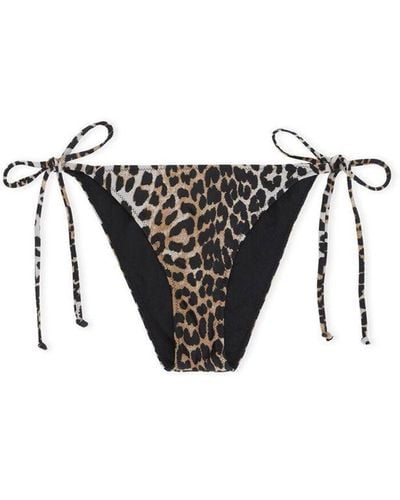 Ganni Leopard-Print Bikini Bottom - White