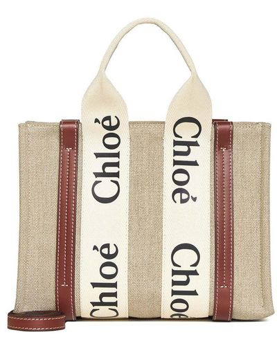 Chloé Woody Mini Linen Tote Bag - Natural