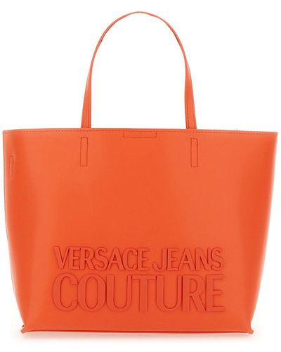 Versace Shopper Bag With Logo - Orange