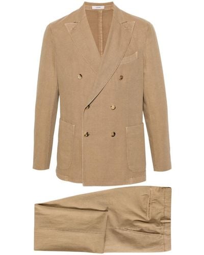 Boglioli Cotton And Linen Blend Double-breasted Suit - Natural