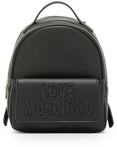 Love Moschino Synthetic Leather Backpack With Sequined Logo - Black