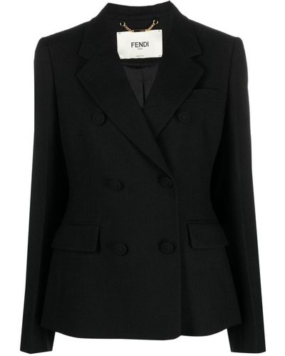 Fendi Wool Double-breasted Blazer Jacket - Black