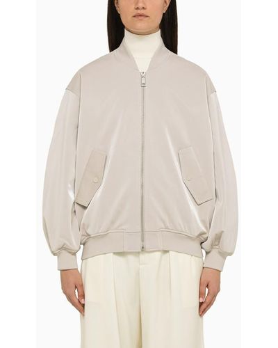 Calvin Klein Silver Satin Bomber Jacket - Natural