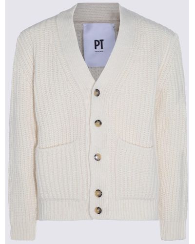 PT Torino Beige Wool Blend Cardigan - White