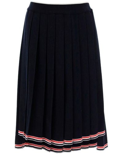 Thom Browne Knitted Pleated Midi Skirt - Blue