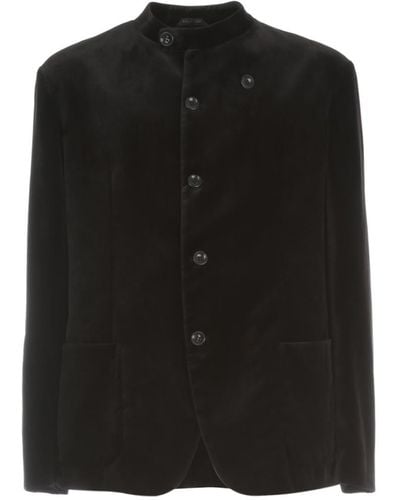 Giorgio Armani Printed Velvet Jacket Guru Neck - Black