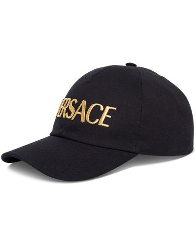 Versace Man's Black Cotton Cap With Logo - Blue