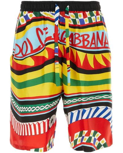 Dolce & Gabbana Printed Satin Bermuda Shorts - Orange