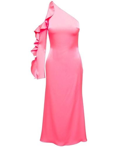 David Koma Pink Monoshoulder Dress With Ruches Detailing