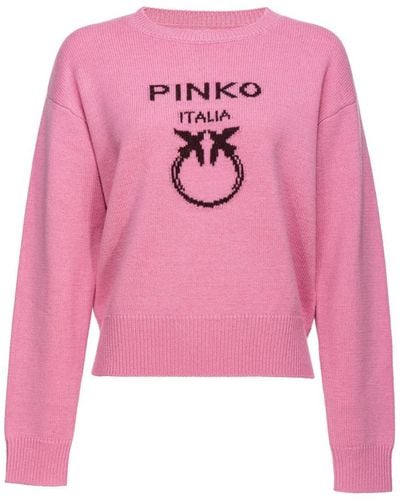 Pinko Burgos Wool Sweater With Logo - Pink