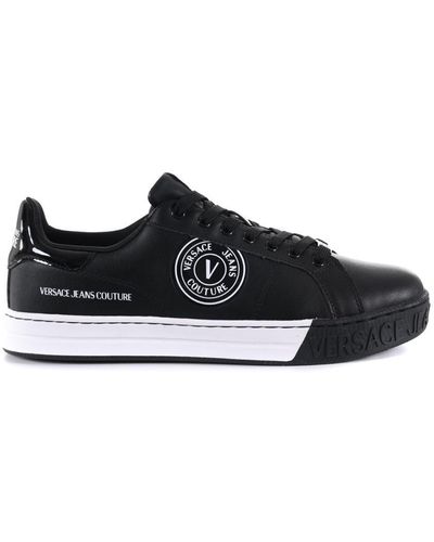 Versace Logo-patch Leather Low-top Sneakers - Black