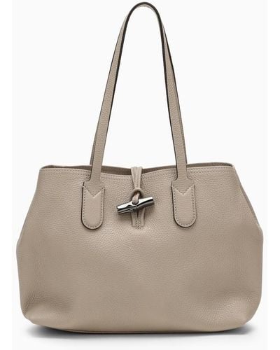 Longchamp Roseau Essential Large Leather Shoulder Tote - Gray