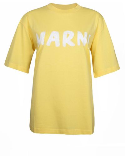 Marni Cotton T-Shirt With Logo - Yellow