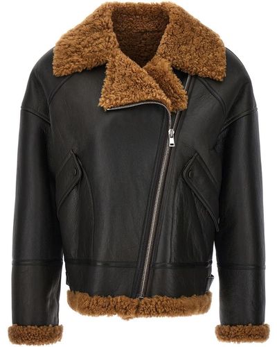 Yves Salomon Leather Sheepskin Jacket - Black
