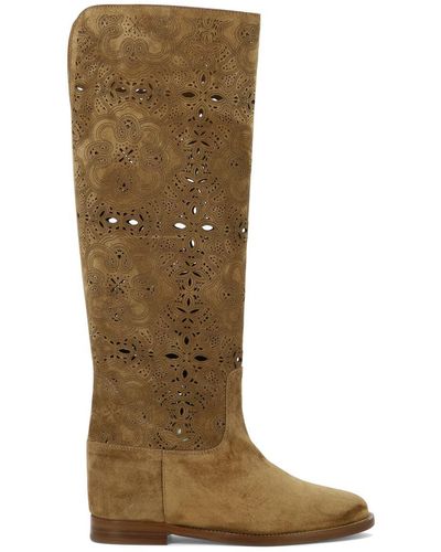 Via Roma 15 Suede Boots With Inlays - Brown