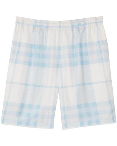 Burberry Checked Silk Shorts - Blue