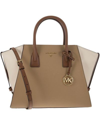 Michael Kors Avril - Colour-block Grained Leather Handbag With Zip - Brown