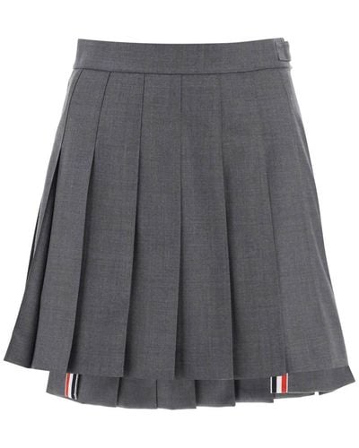 Thom Browne Wool Pleated Mini Skirt - Gray