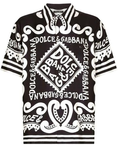 Dolce & Gabbana Marina Print Silk Shirt - Black