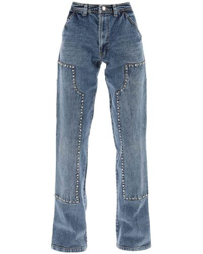 DES_PHEMMES Straight Cut Jeans With Rhinestones - Blue