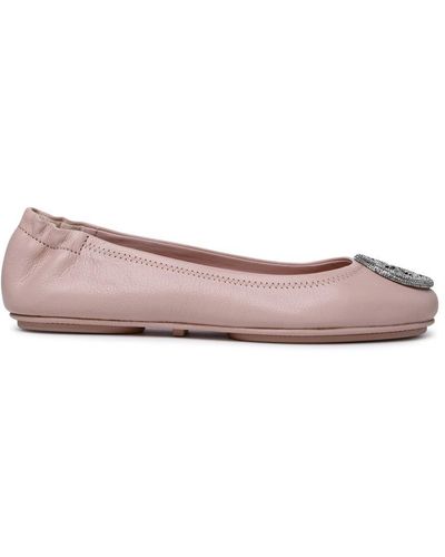Tory Burch Minnie Travel Pink Leather Ballet Flats