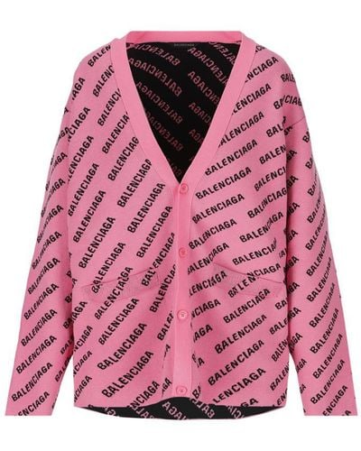 Balenciaga Silk Wool Intarsia Cardigan - Pink