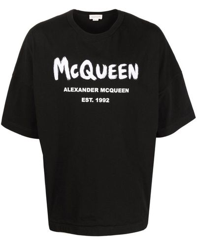 Alexander McQueen Graffiti Logo Cotton T-shirt - Black